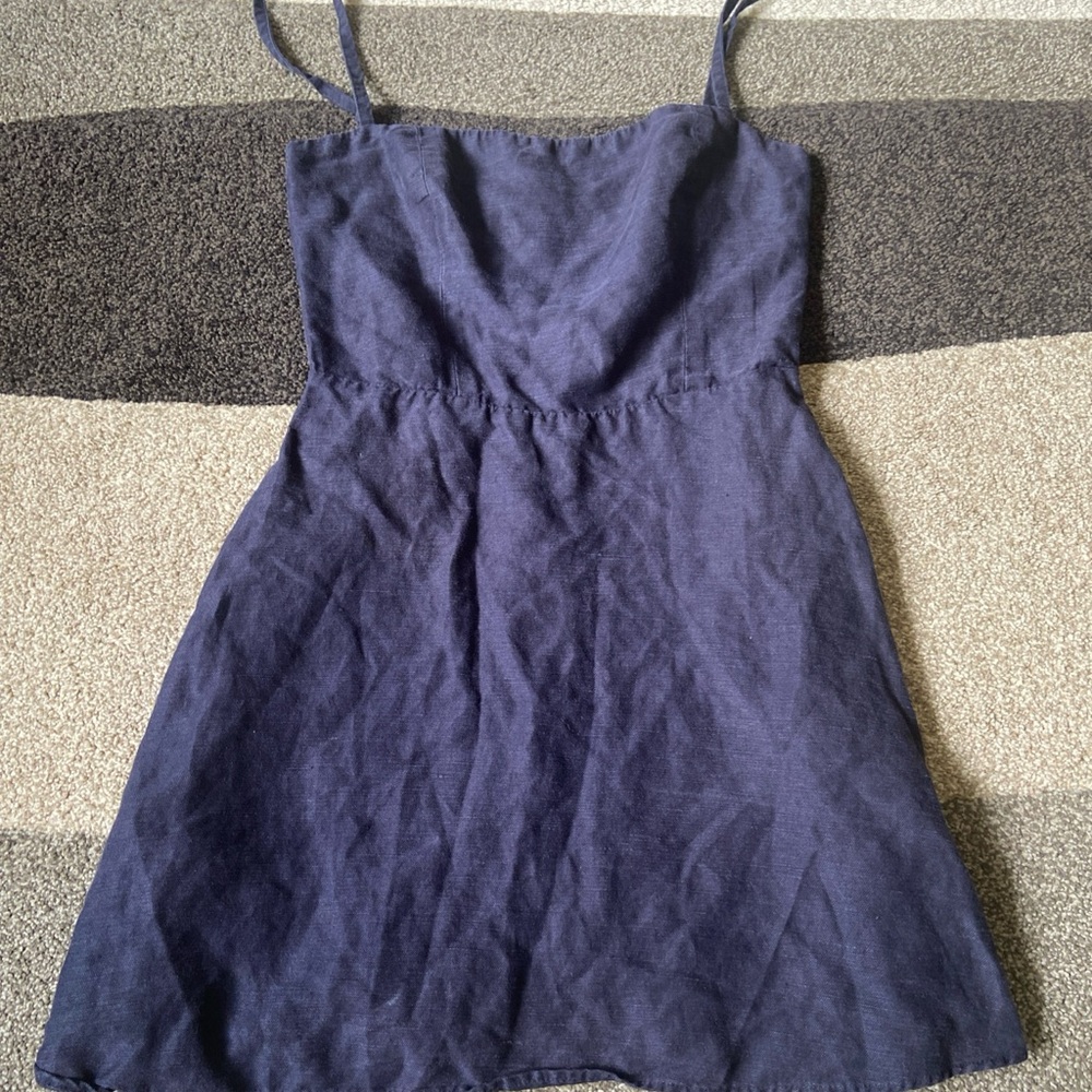 Reformation Blue Linen Blend Mini Tank Dress sz 2 - Picture 4 of 9